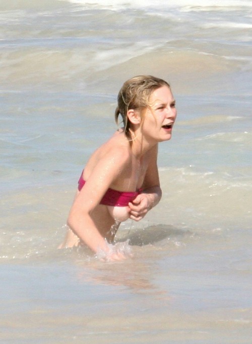 Kirsten Dunst Boob Slip in Wet Bikini
