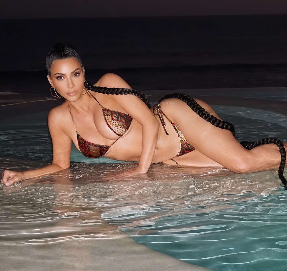 Kim Kardashian in Pool in Bikini